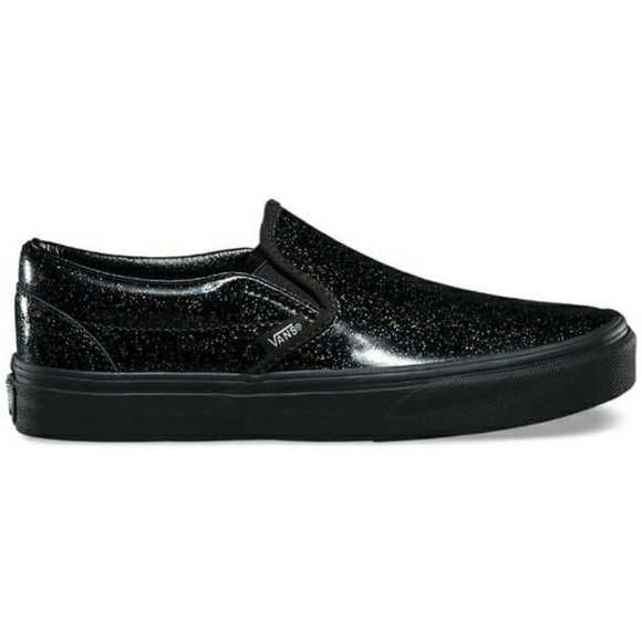 black sparkle slip on shoes